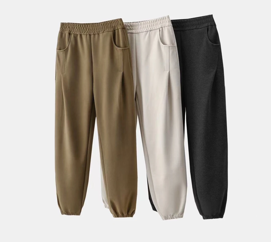 云朵定制 冬款纯色兜口捏褶束脚卫裤 防风保暖宽松GC26