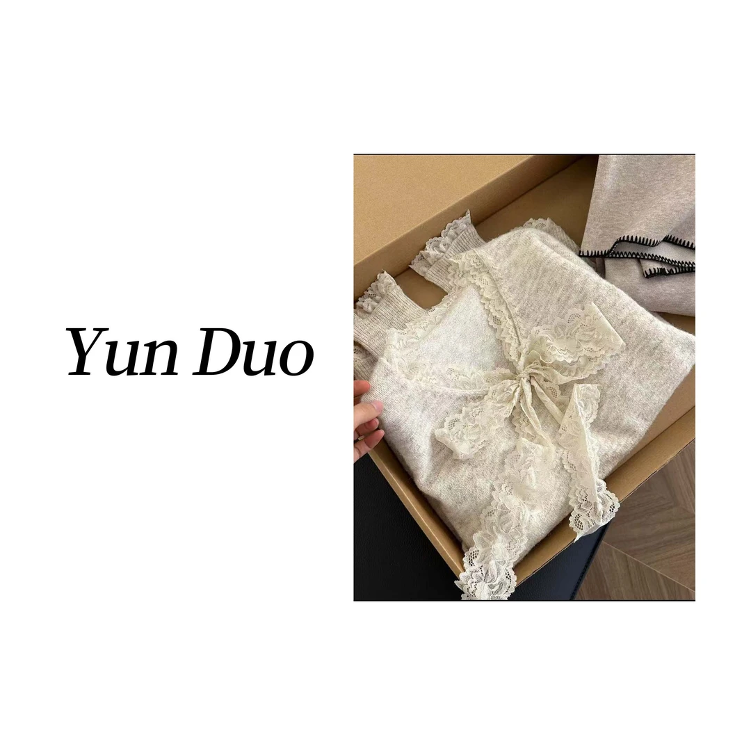 云朵定制【小白梨】L拼接蕾丝边针织毛衣IE72