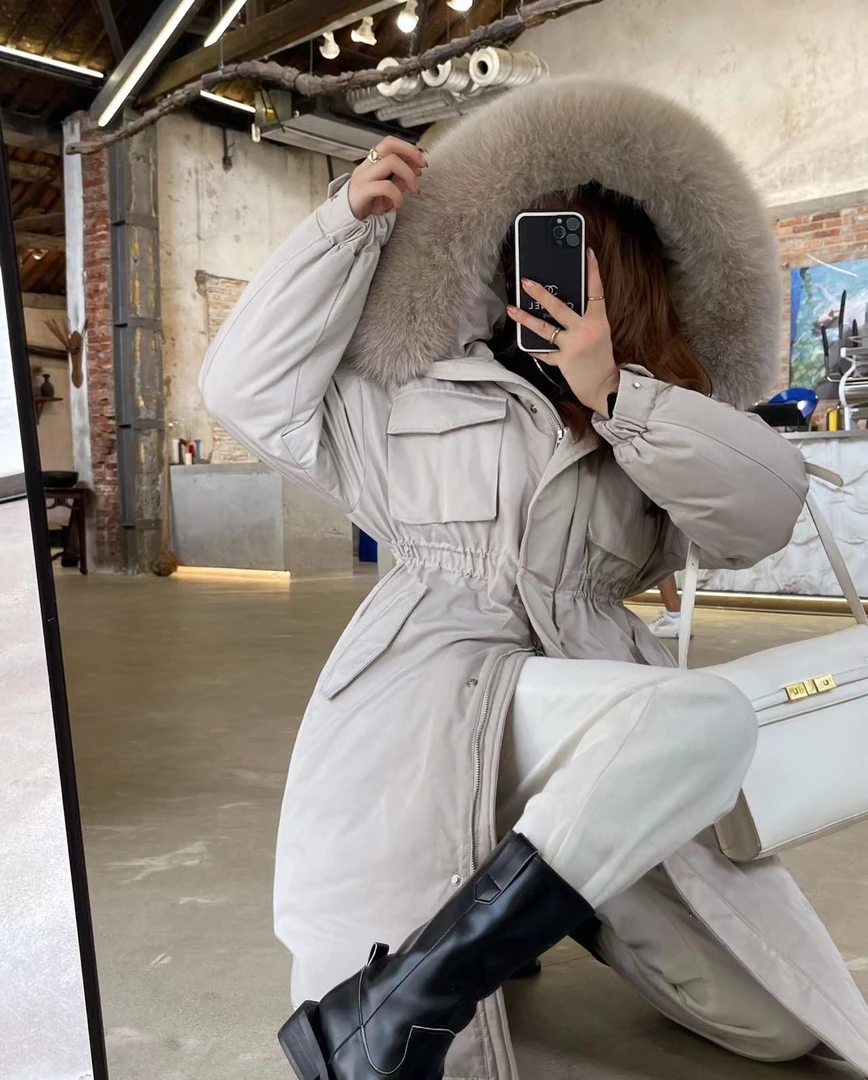 高端设计款中长款冬季新款大毛领收腰保暖时尚羽绒服GK07