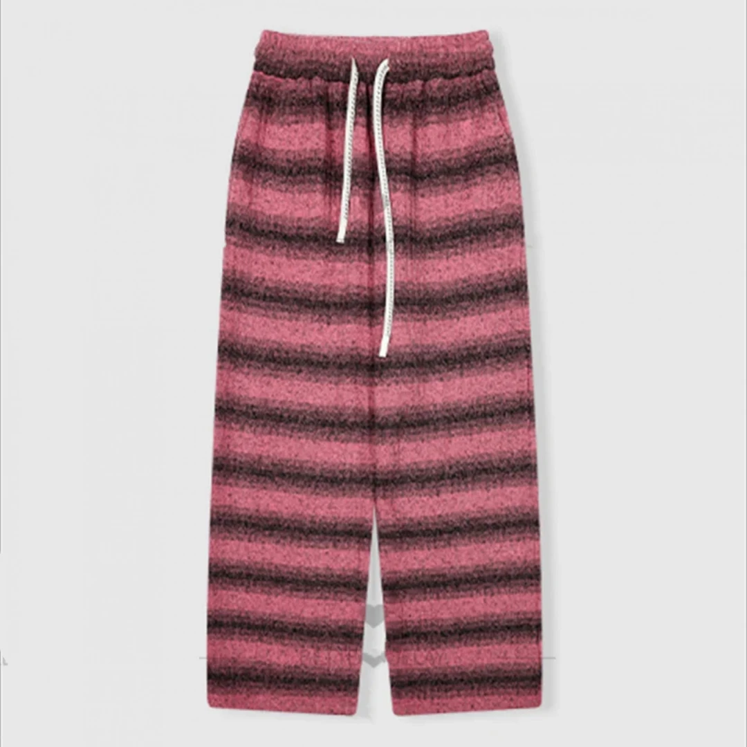 条纹晕染加绒直筒阔腿裤窄版糯米裤GN06