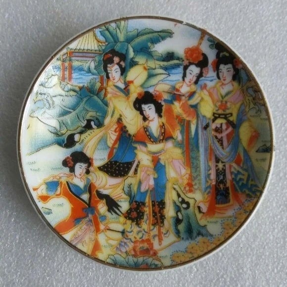 陶瓷粉彩仕女（5）瓷盘手工八九十年代出口库存旧藏文玩艺术收藏