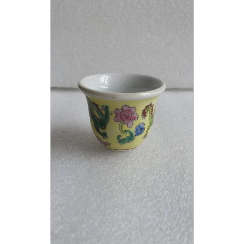 七八十年代手绘双龙小酒盅小酒杯品茗杯茶杯1个旧藏文玩艺术收藏