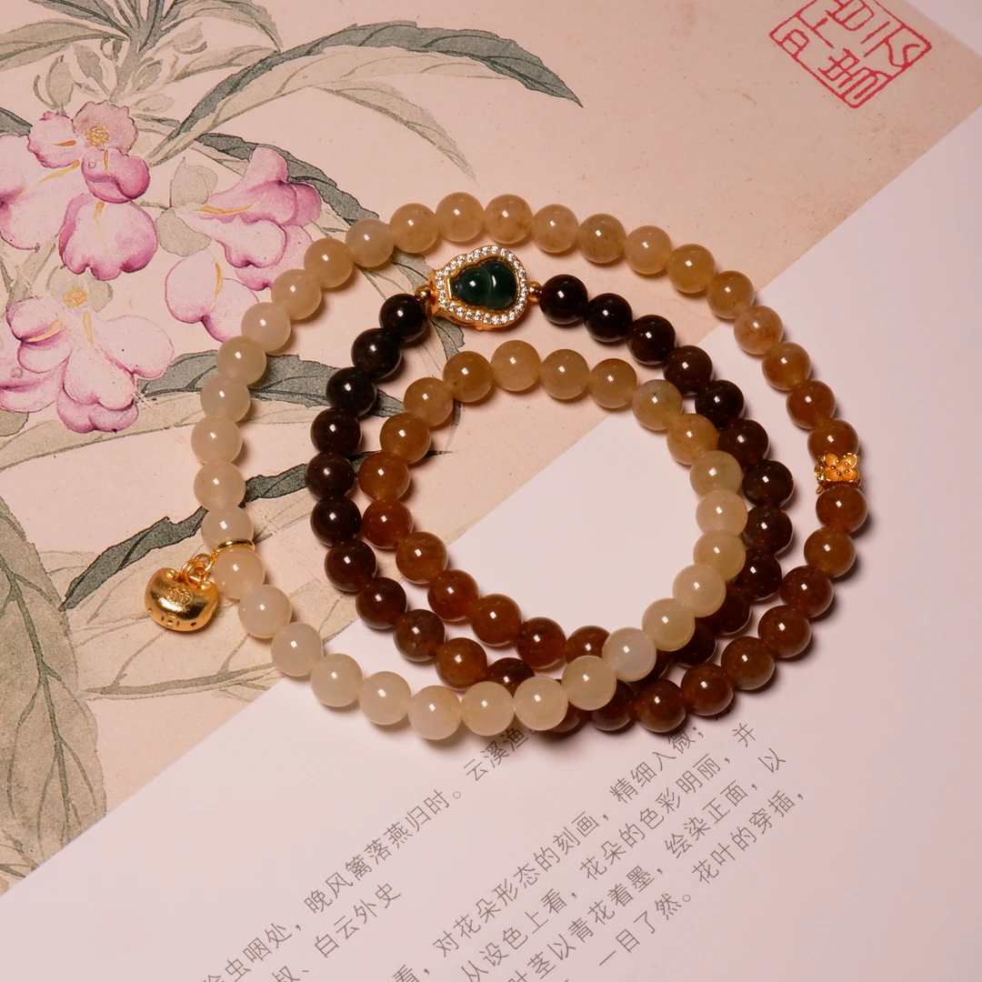 {琳琅珠宝}和田玉糖玉渐变三圈手串