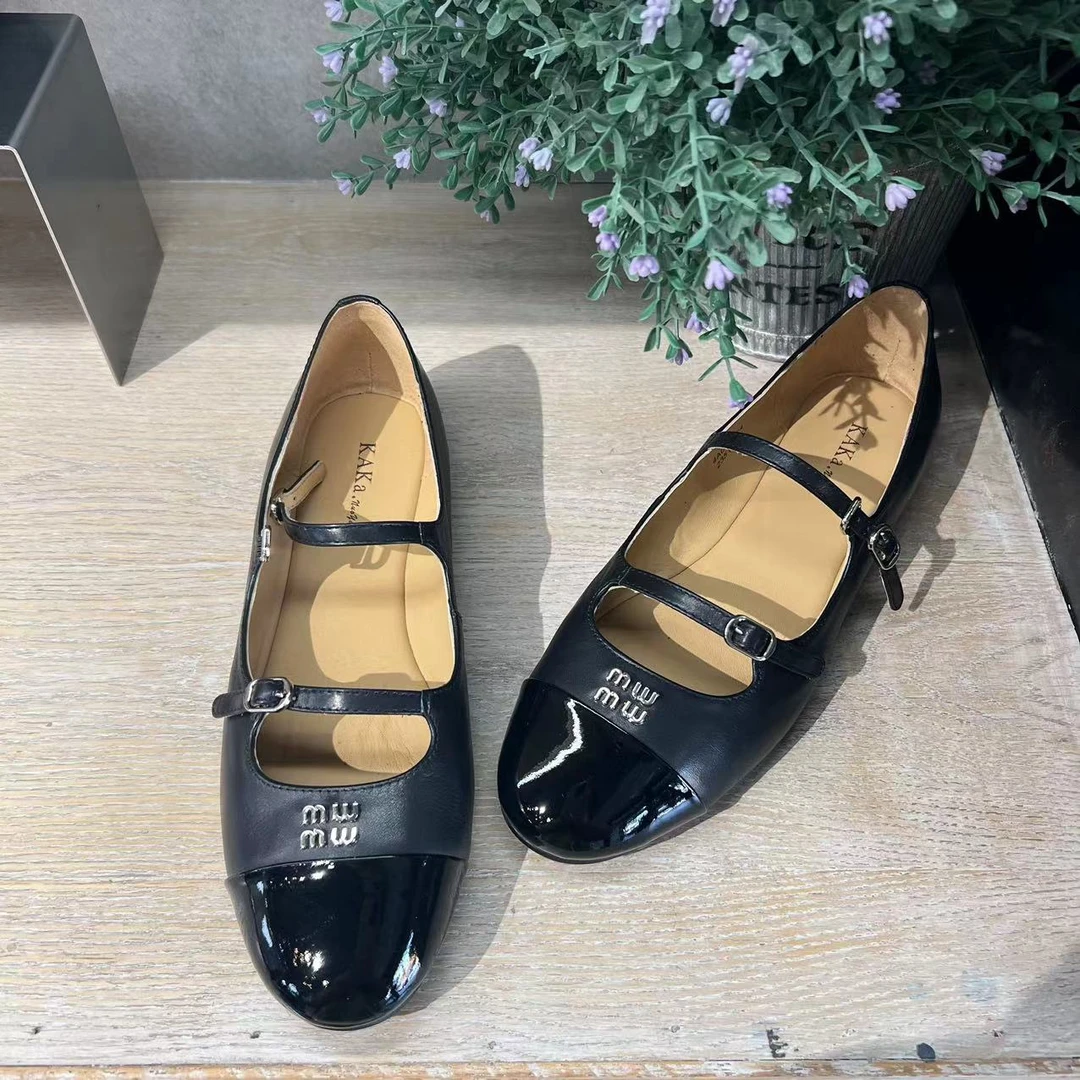 2024豆豆卡卡诺亚1574 法式拼色圆头玛丽珍鞋皮带扣单鞋