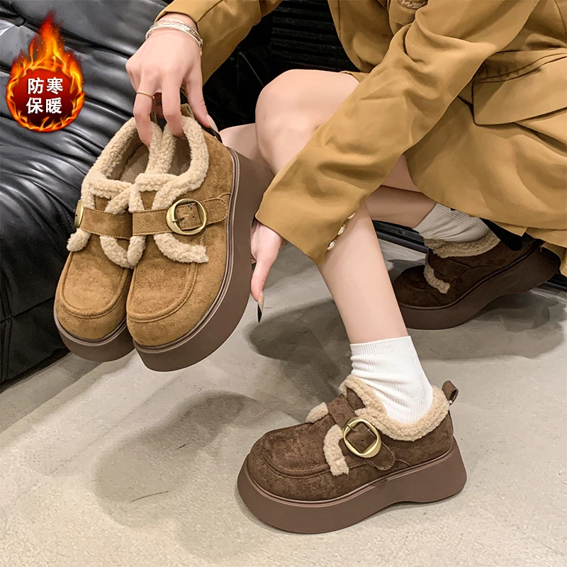 百搭厚底加绒短靴保暖冬季雪地靴防寒时尚外穿加厚平底秋冬圆头