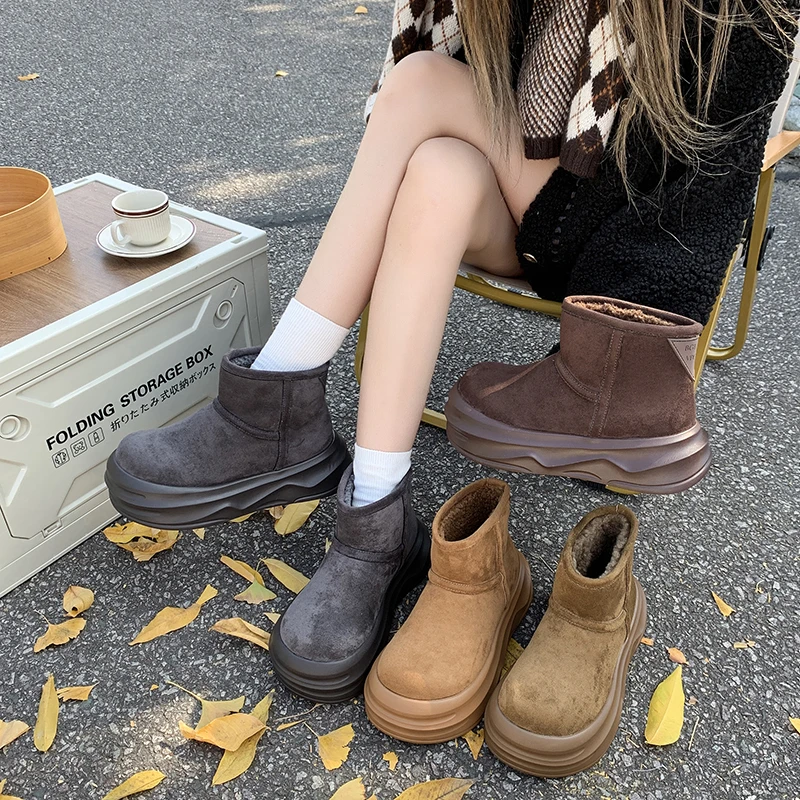 冬季新款丑萌大头厚底雪地靴女加绒保暖防滑短靴