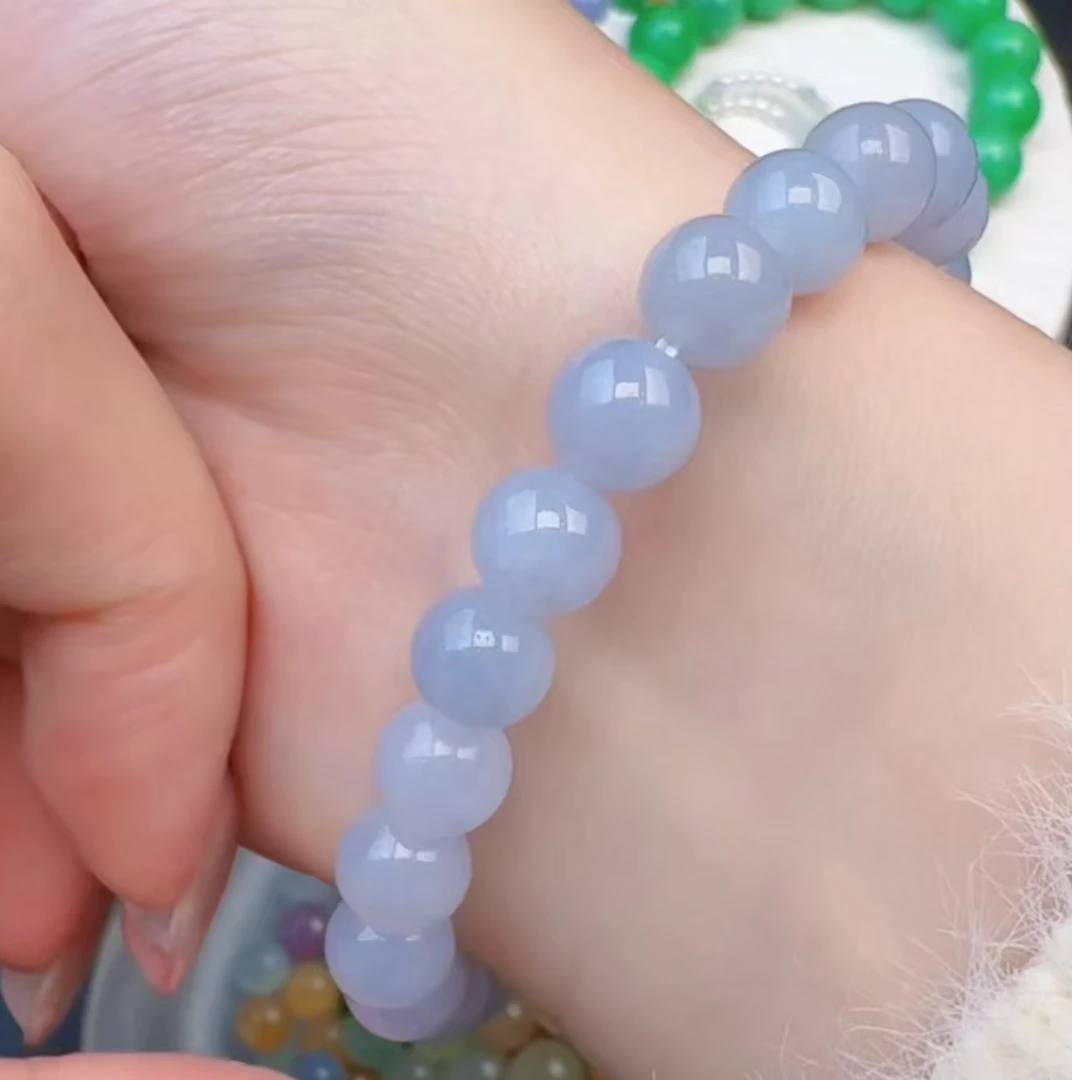 天然缅甸A货翡翠紫珠手串