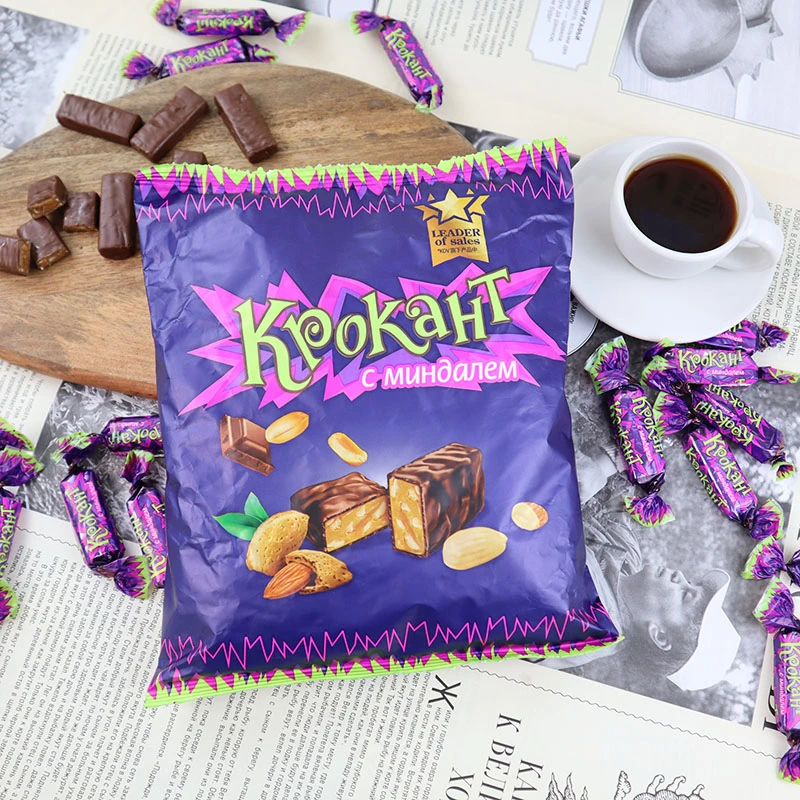 俄罗斯糖果巧克力味夹心糖紫皮糖休闲零食