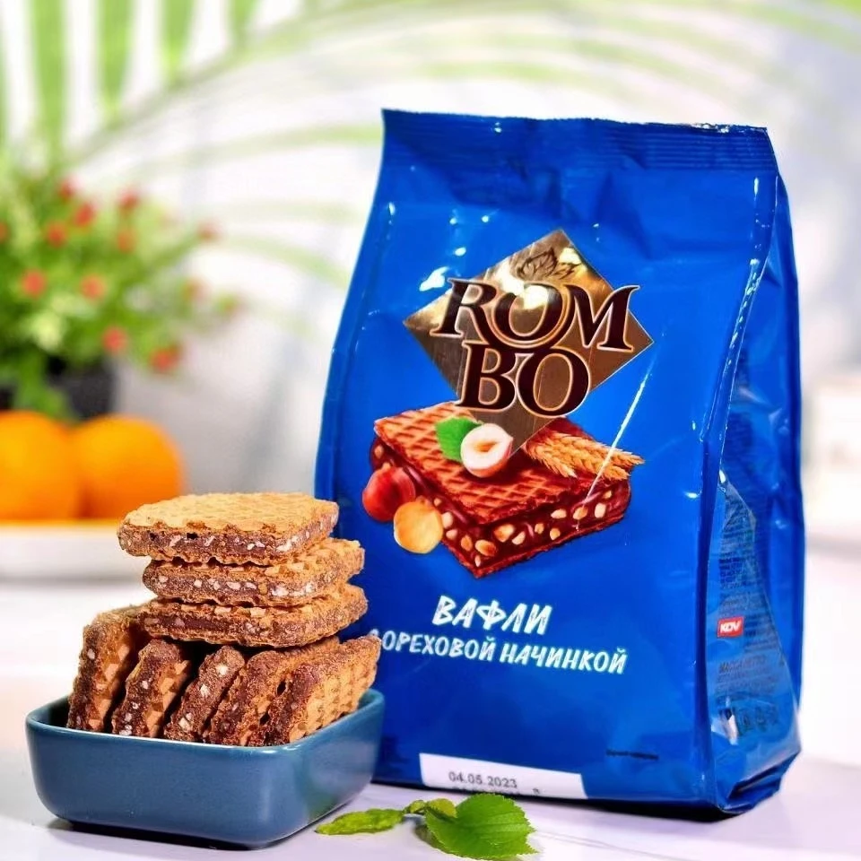 俄罗斯威化原装进口夹心碎榛仁威化饼干夹心饼零食品200克