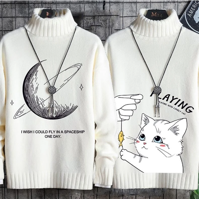 加绒加厚高领毛衣男秋冬款韩版修身百搭男士套头打底针织衫潮男H