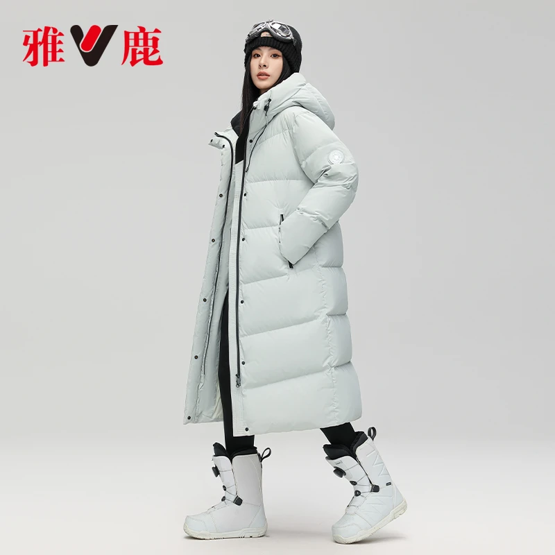 V/雅鹿官方正品中长款羽绒服女士2025新款加绒加厚宽松连帽外套潮