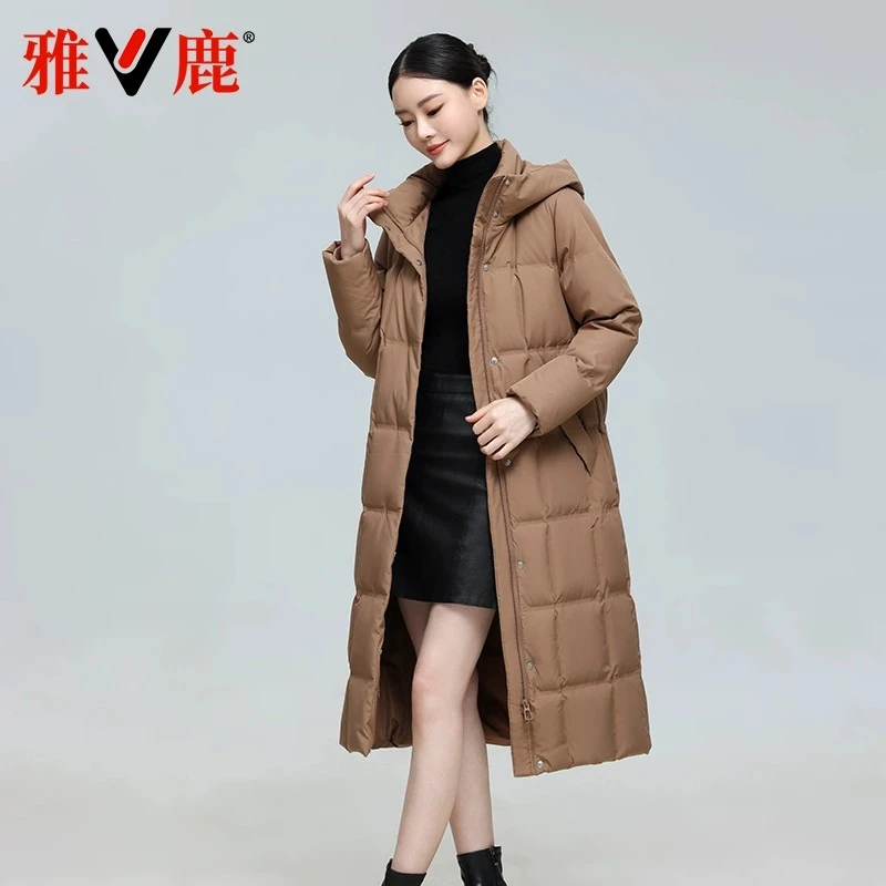 V/雅鹿官方正品羽绒服女士长款极寒加厚款2025年新款连帽防风保暖