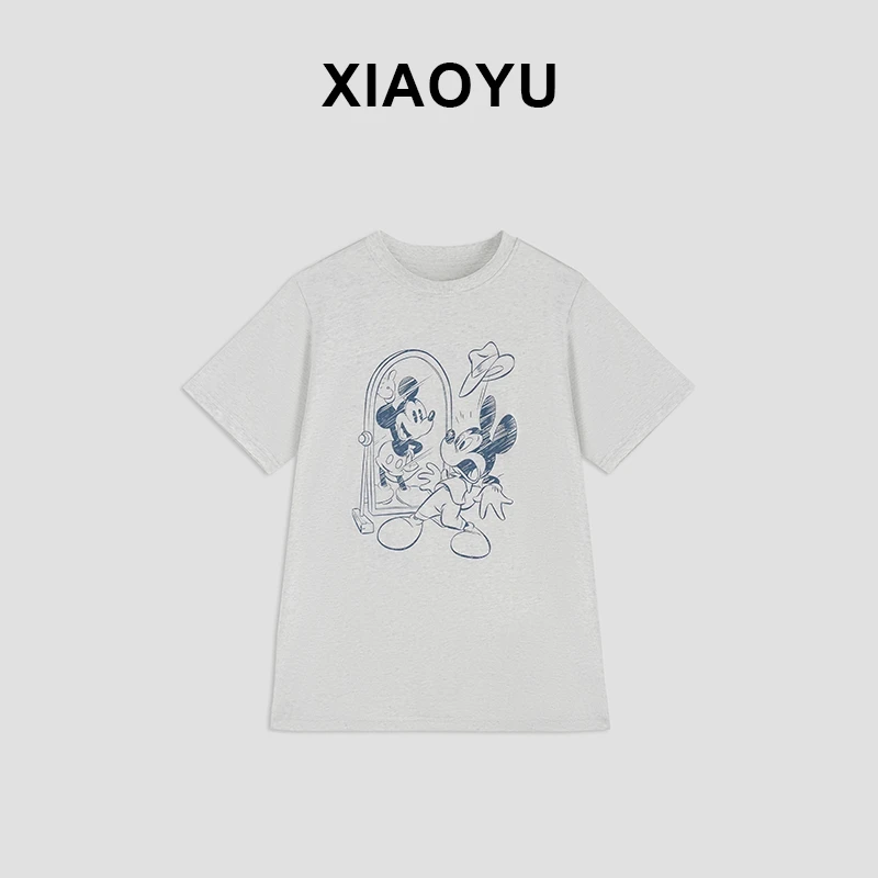 花灰色米奇短袖t恤夏季圆领宽松休闲卡通T恤T015