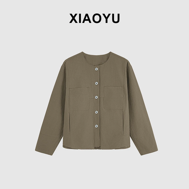 2024早秋新款百搭日系休闲衬衫棉麻圆领夹克开衫外套女 WT2425