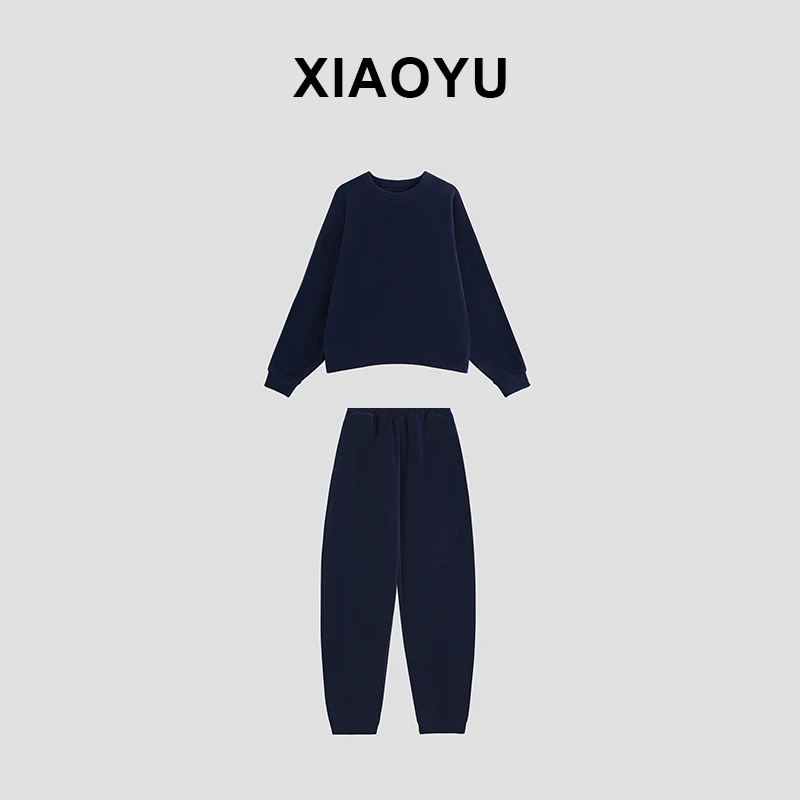 2024早秋新款时尚日常藏蓝色长袖休闲卫衣卫裤套装女 TZ8126