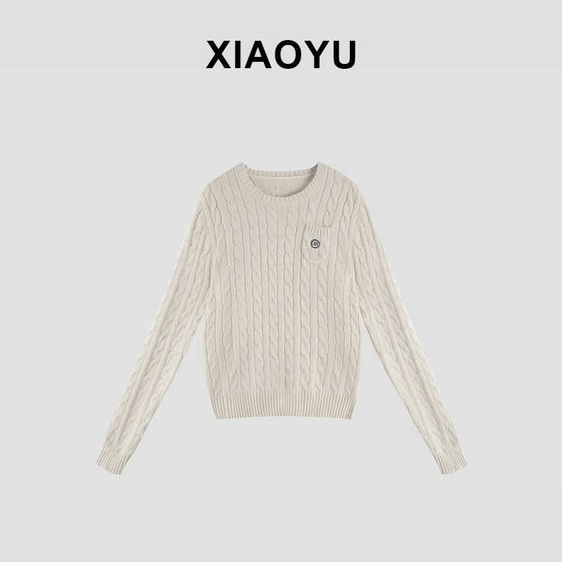 【小雨姐】休闲时尚网红圆领刺绣口袋麻花百搭慵懒风韩版毛衣M8203