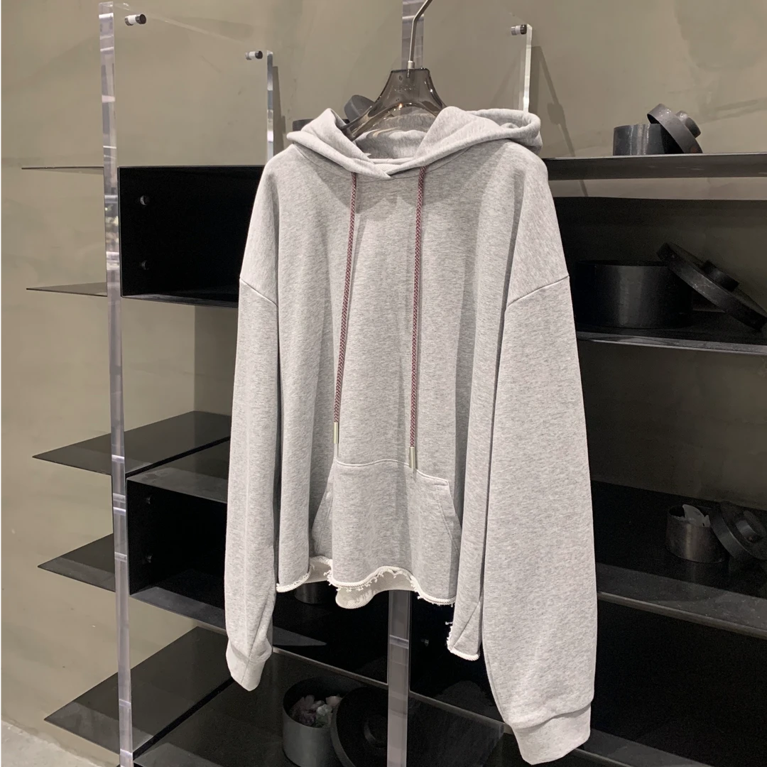 梨形遮肉显瘦！韩版ins百搭四色撞色抽绳连帽毛边卫衣女 W8009