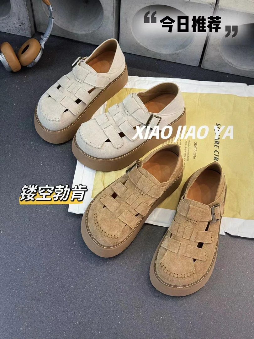 XIAOJIAOYA【镂空勃肯】夏季罗马风复古休闲两穿厚底休闲鞋（跟4.5）