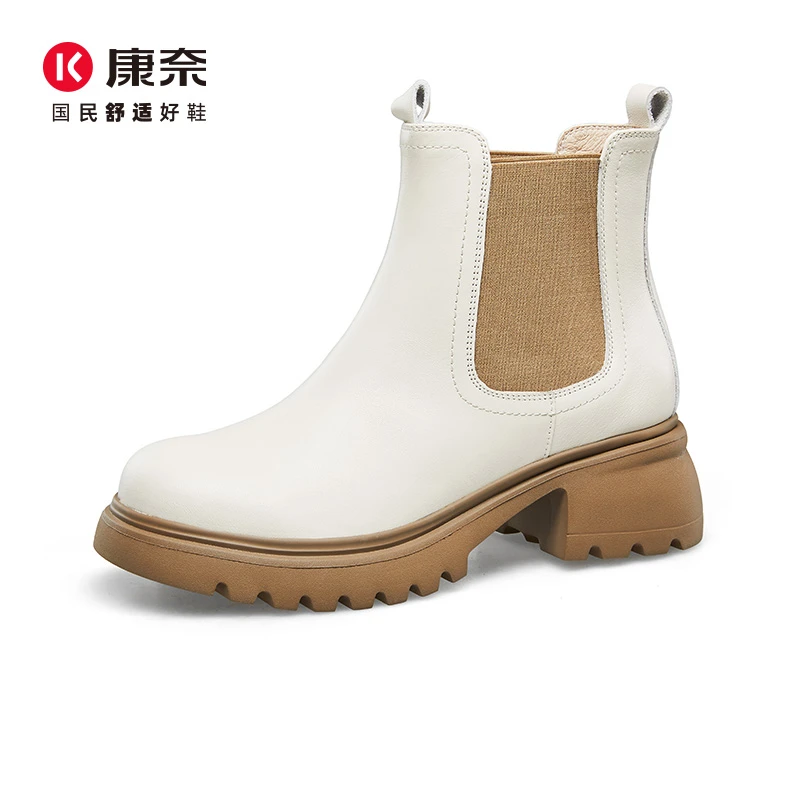 Kangnai/康奈46140专柜正品秋冬头层牛皮切尔西圆头真皮女士短靴