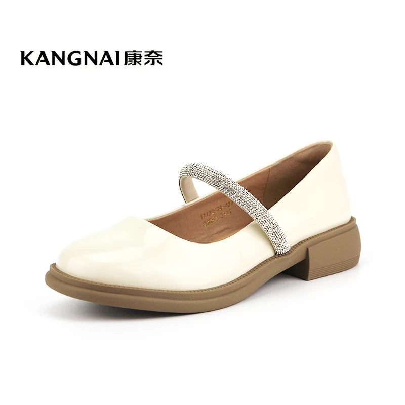 Kangnai/康奈32074专柜正品真皮粗跟舒适复古时尚浅口漆皮女单鞋