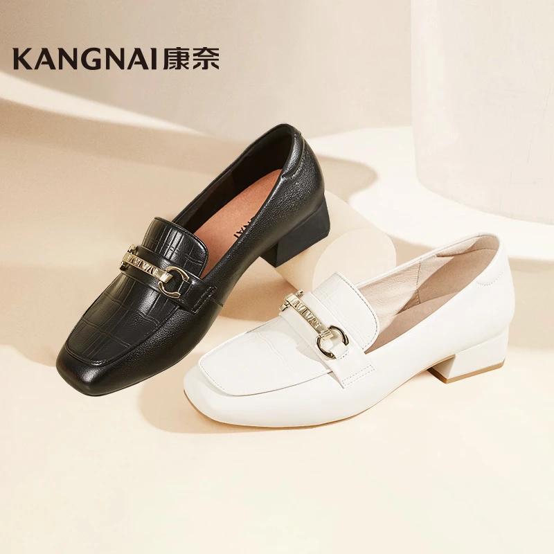 Kangnai/康奈32090专柜正品真皮方头时尚舒适女士女生乐福鞋皮鞋
