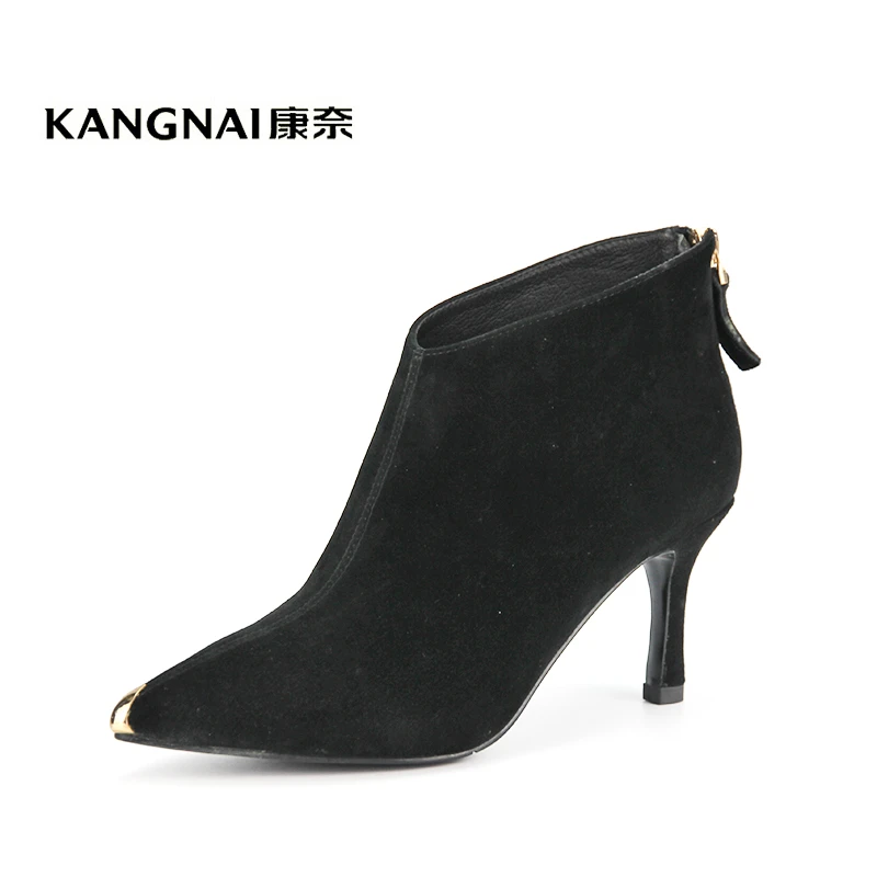 Kangnai/康奈98036专柜正品冬羊皮气质时尚细高跟尖头绒里女短靴