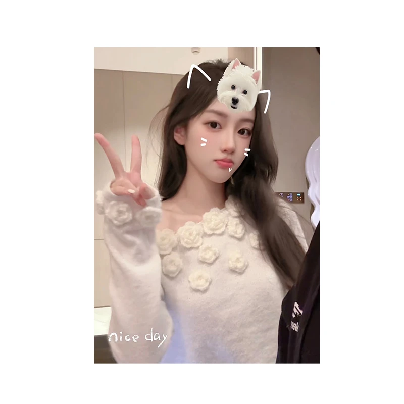 【CHASING LIGHT】白月光毛衣 24朵手工花 设计感 M1161