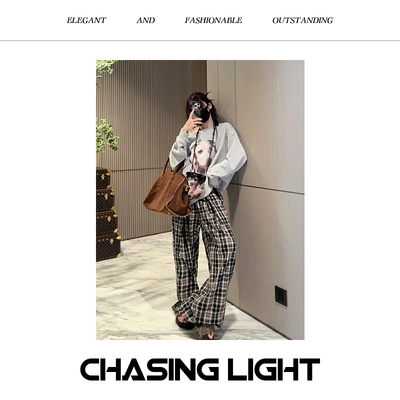 134号 CHASINGLIGHT【布兰妮格子裤】时髦休闲宽松休闲裤 显瘦K1418