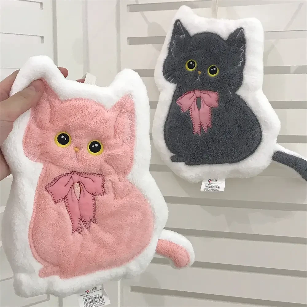 可爱小猫咪擦手巾超软珊瑚绒吸水速干卫生间洗手帕家用挂式擦手布