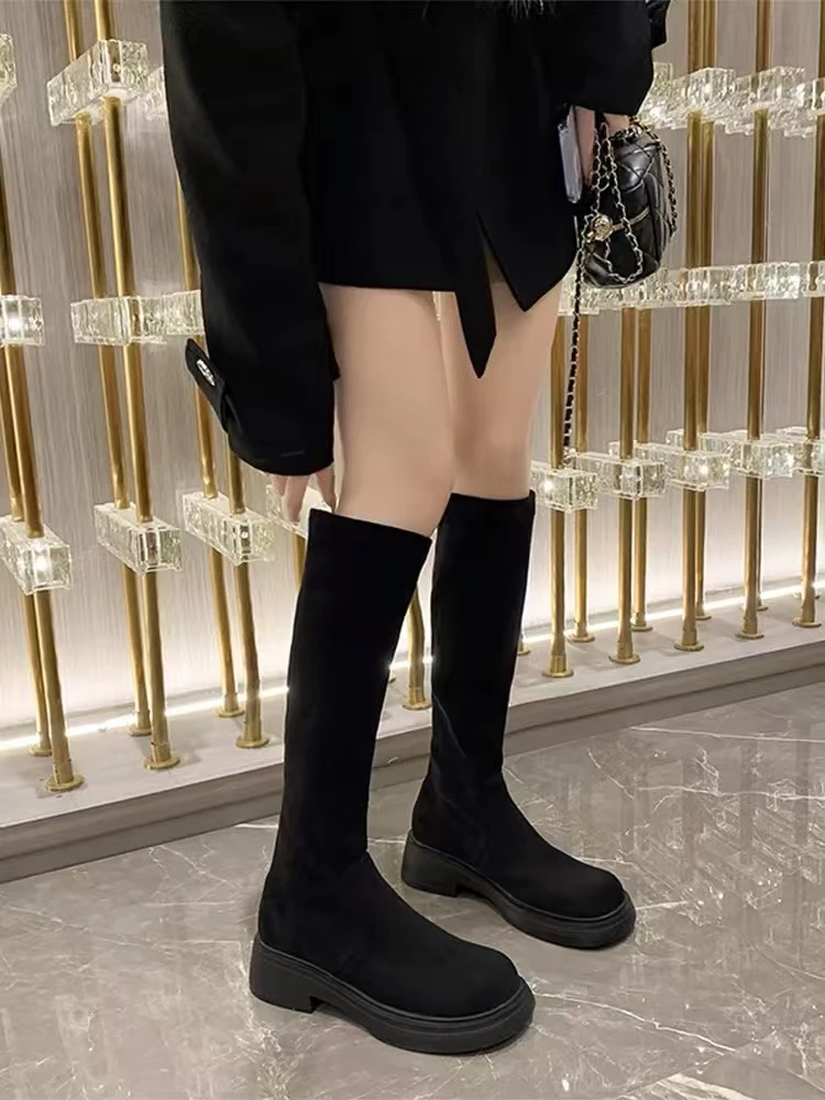 不过膝长筒靴子女新款秋冬高筒靴厚底弹力显瘦瘦骑士靴007-32