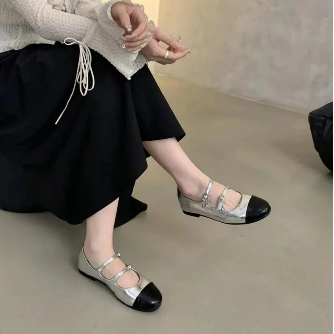 浅口小皮鞋女新款法式气质小香风平底玛丽珍单鞋潮潮流 2209-2