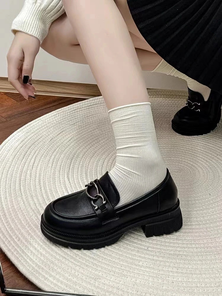 英伦风简约百搭小皮鞋女软底百搭鞋厚底乐福鞋子19-35