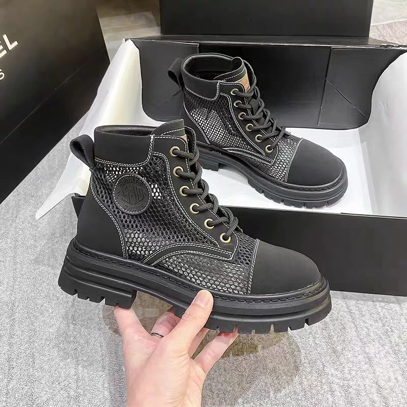 镂空马丁靴女新款夏季薄款透气网靴爆款厚底大黄靴机车短靴子6091