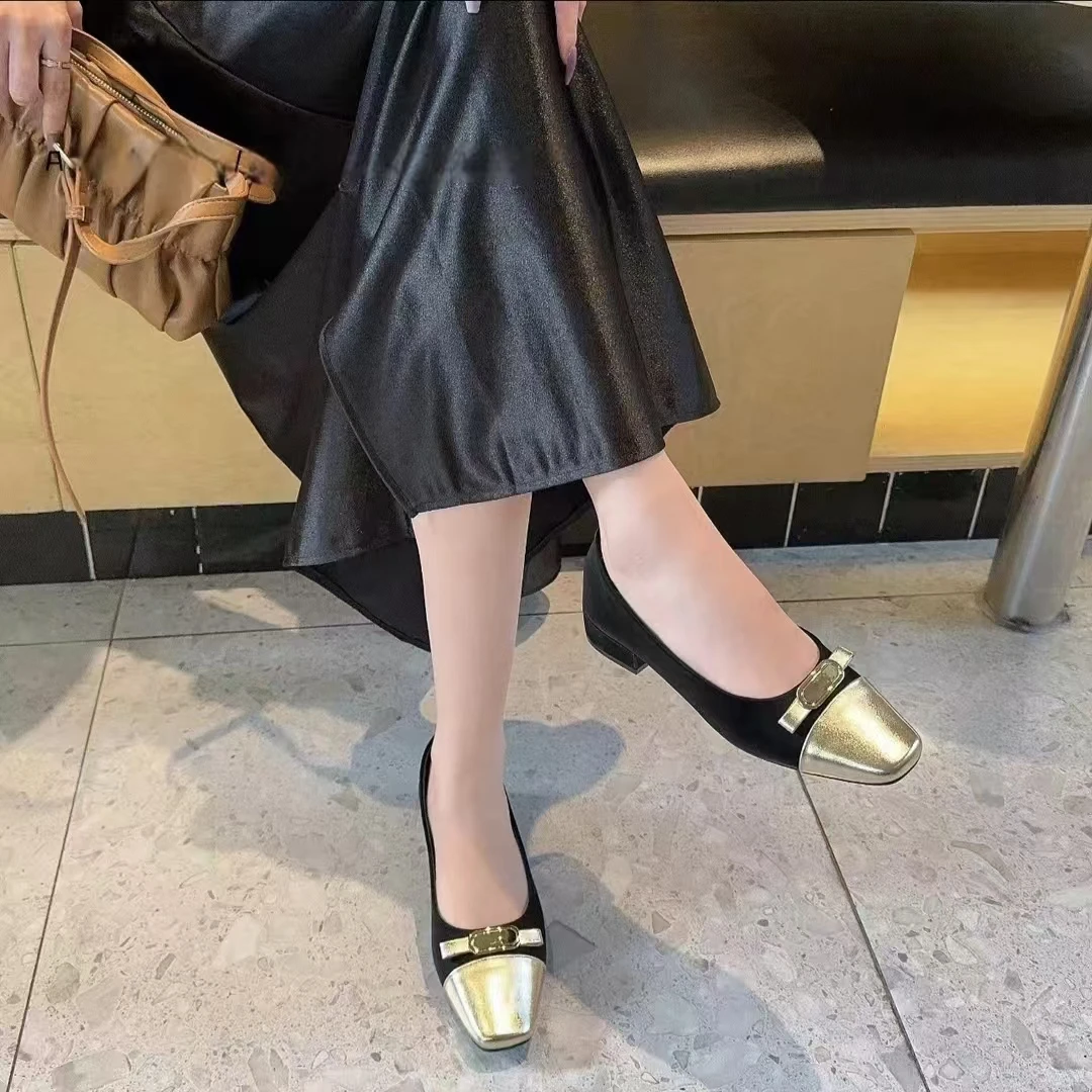 设计感小众法式软底平底单鞋女春夏小香风豆豆奶奶大码女e6976