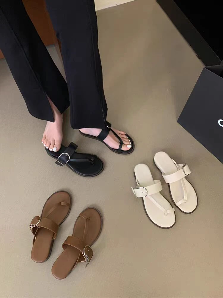 韩版皮带扣室内夹趾拖鞋平底舒适人字拖百搭凉鞋夏沙滩鞋子2107-1