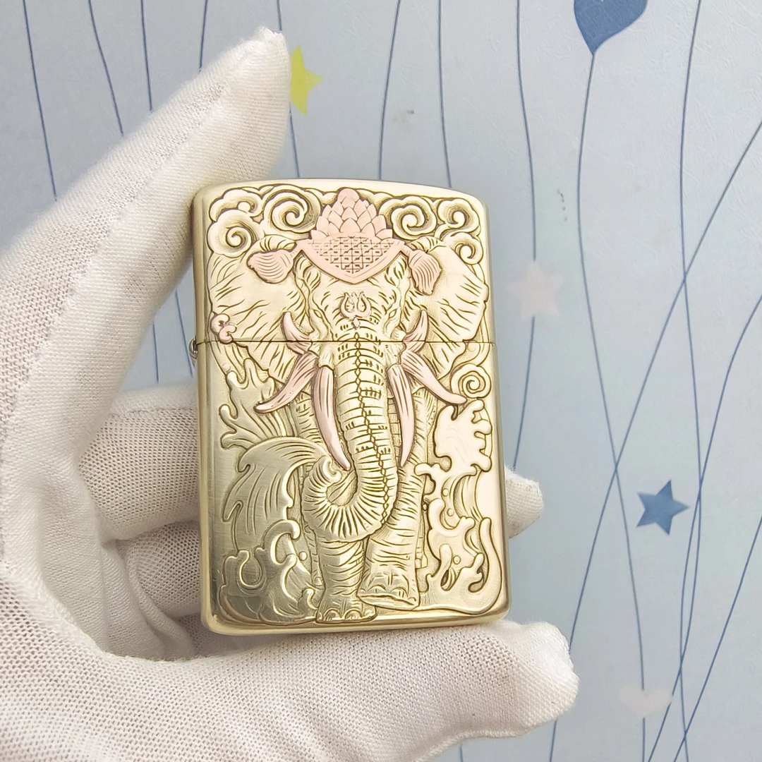 ZORRO 佐罗【镶嵌六牙象】-纯铜打火机-902S机身DIY-3D浮雕-防风
