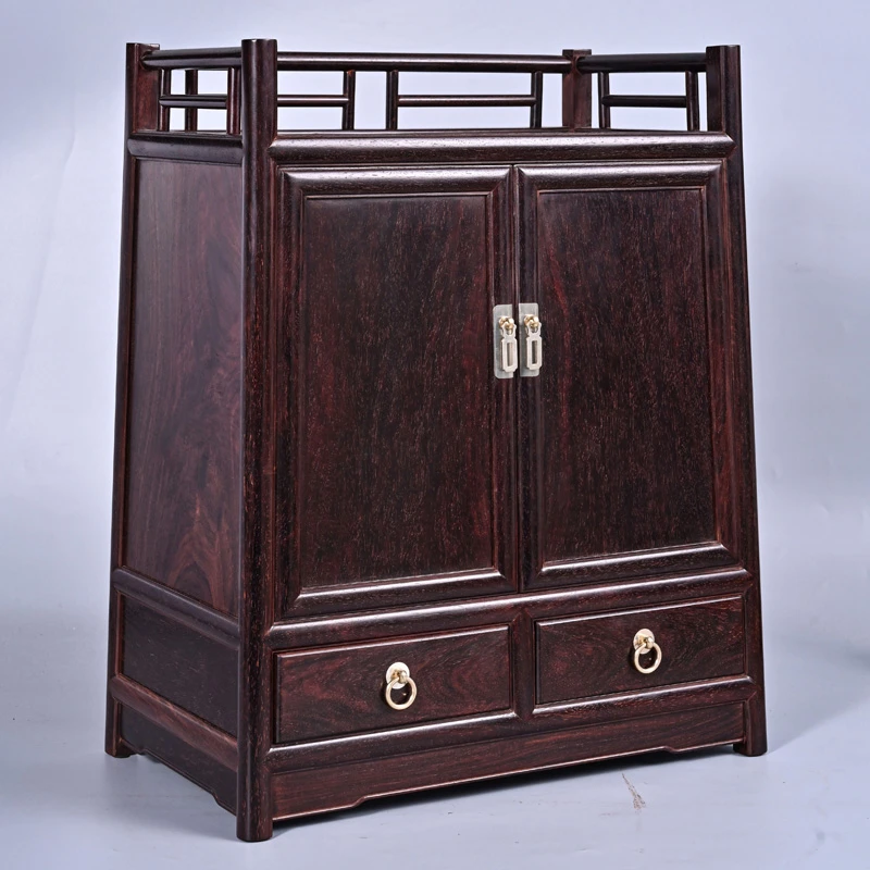 印度小叶紫檀独板收纳柜文房收藏中式红木柜首饰箱茶边柜