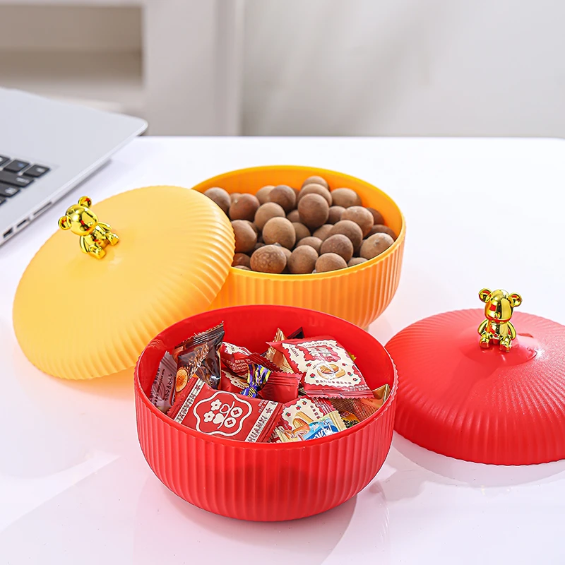 小熊糖果盒家用客厅茶几坚果糖果盒过年干果盘瓜子零食收纳盒