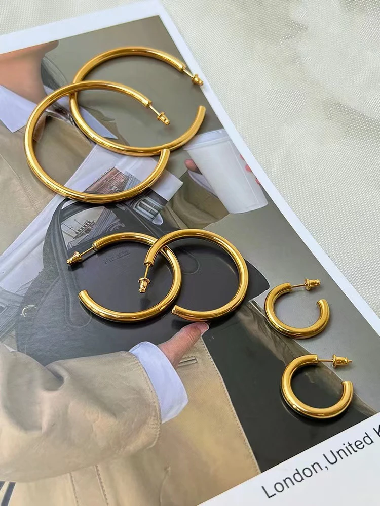 铜合金耳饰 小众欧美耳圈冷淡风ins圈圈法式百搭耳环时尚素圈