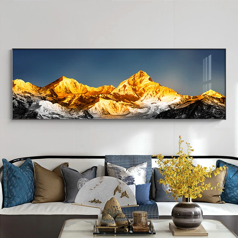 沙发背墙装饰画新中式背靠金山轻奢客厅壁画大气办公室晶瓷挂画