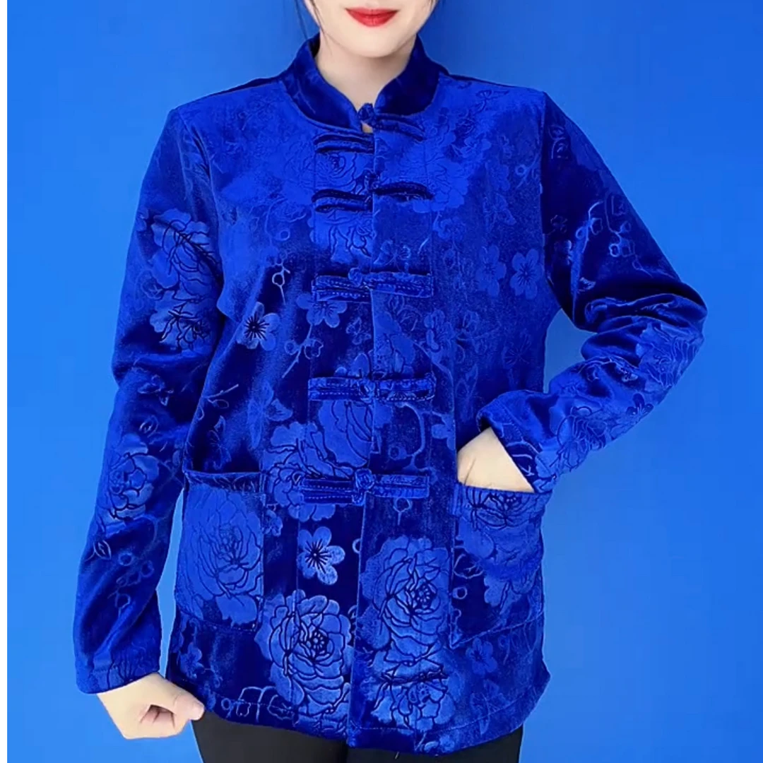 冬季时尚新款中国风加绒盘扣女装双兜洋气减龄宽松显瘦女士外套