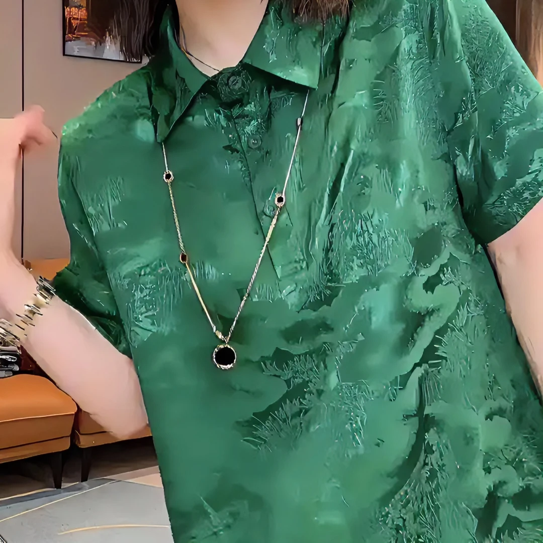 Polo领提花百搭连衣裙女夏复古A字显瘦短袖裙子