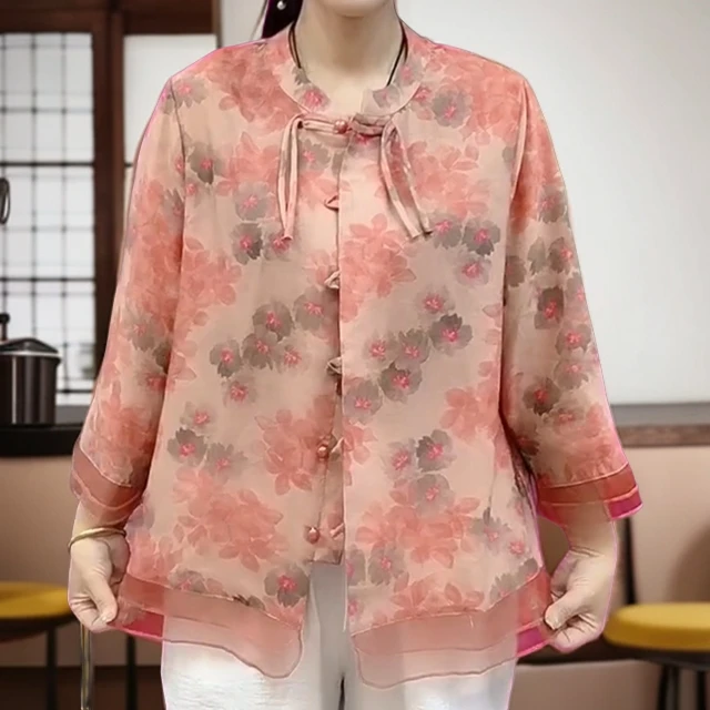 时尚新款洋气减龄中国风盘扣开衫上衣妈妈装