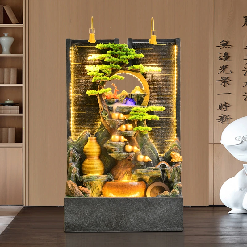 饰睿源水幕流水屏风客厅玄关隔断流水摆件循环水鱼缸水幕墙流水墙