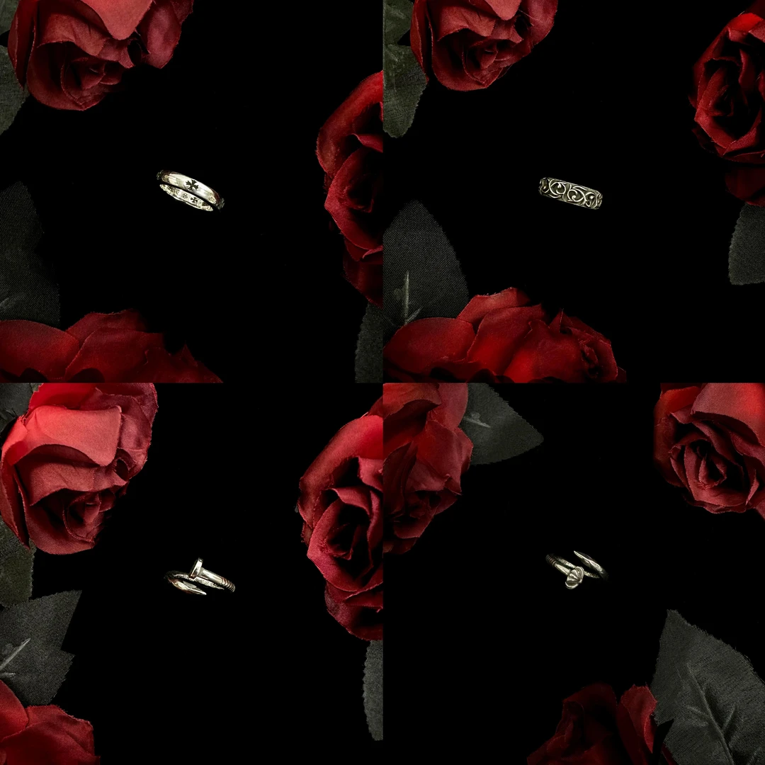 铜合金戒指 窄版戒指集合十字做旧闭口戒