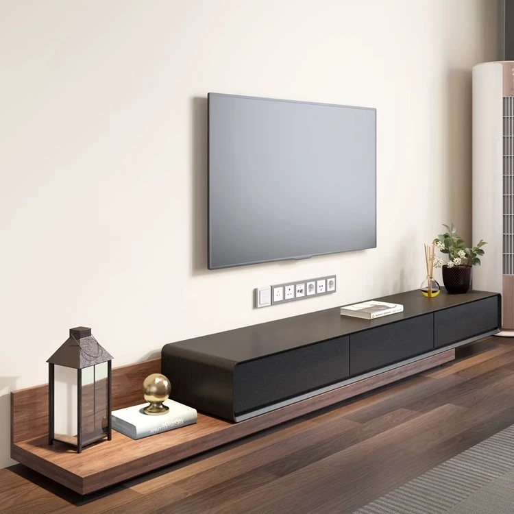 圆角款北欧电视柜茶几 黑胡桃木色可伸缩电视机柜 现代简约地柜