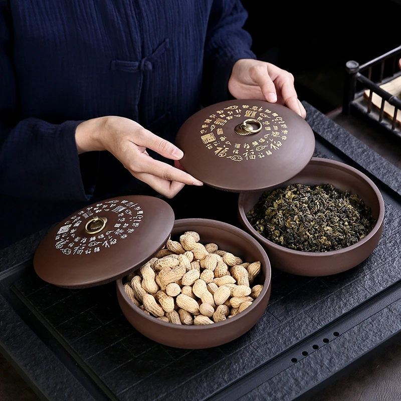 紫砂茶叶罐大号陶瓷密封茶罐普洱白茶饼罐茶叶收纳盒防潮储存家用