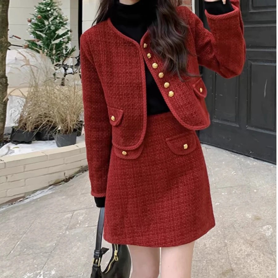 衣源2005#小香风短外套半身A字裙两件套（衣长50裙长42左右）瑕疵品