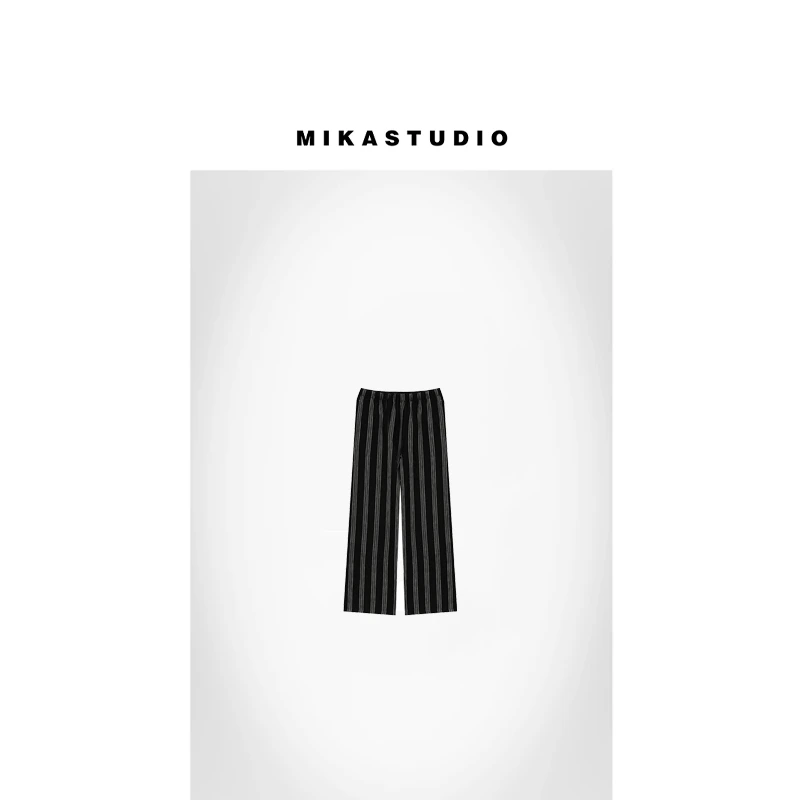 孤品150亚麻竖条纹阔腿休闲裤【100%亚麻】WHL146