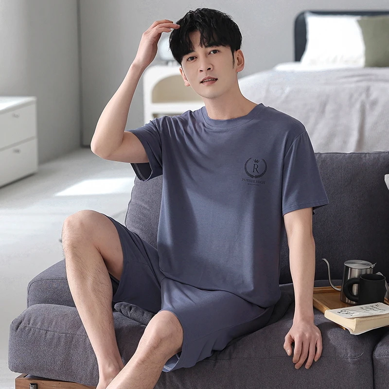 6XL超大码加肥250斤胖子男士睡衣夏季莫代尔薄款宽松短袖短裤套装